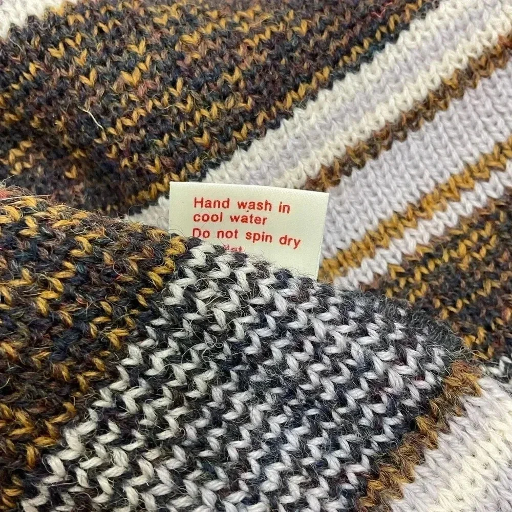 Sweaters Of Ireland Button Front Wool Multi Print Cardigan Medium